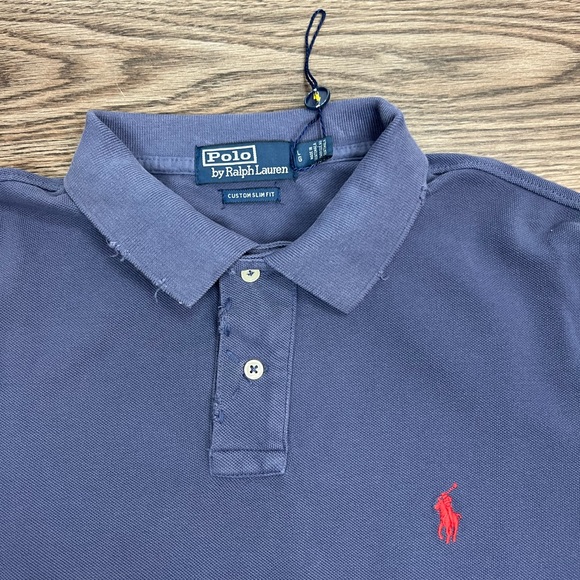 Polo Ralph Lauren NWT Navy Blue Distressed Polo Shirt L - Picture 2 of 8
